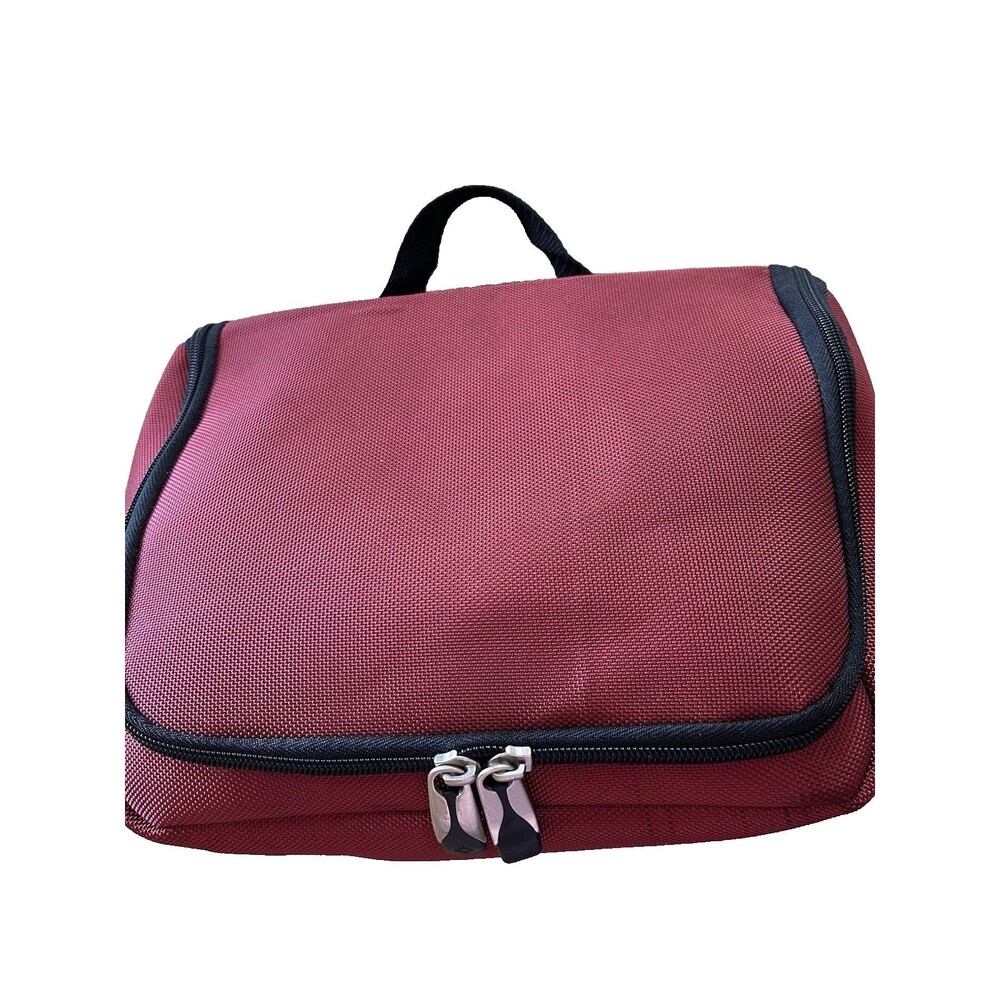 Samsonite Red Nylon Toiletry Bag Travel Kit Case Zip Pocket Mesh Dividers